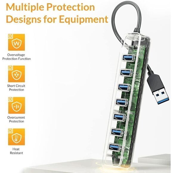 7 Ports USB Splitter Portable USB Hub for Laptop, iMac, Surface Pro, XPS, Camera - Picture 5 of 8